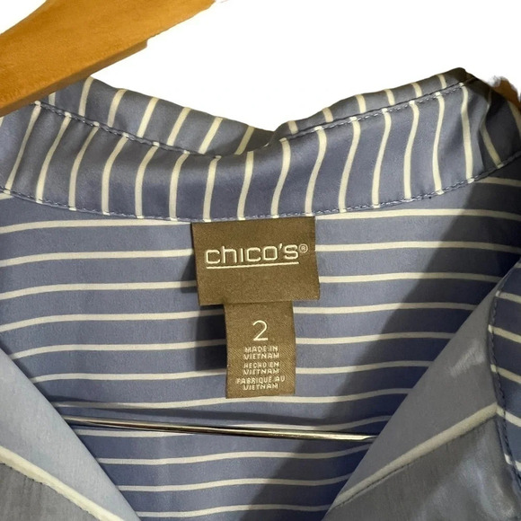 Chicos Striped Button Up Shirt Size 2 Blue Purple White Collared Long Sleeves - Picture 9 of 9